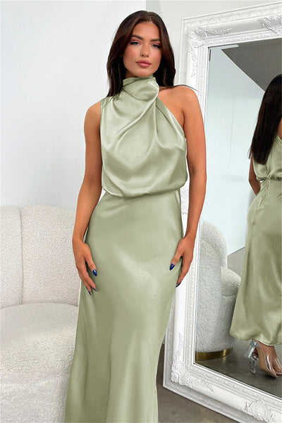 Ivy - Long Satin Dress with Halter Neckline