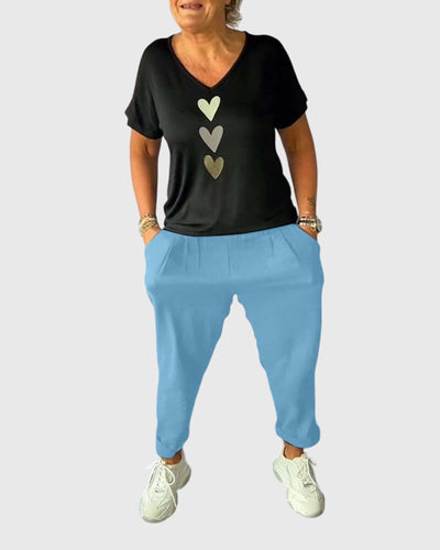 Casual comfortable pants with solid color pocket