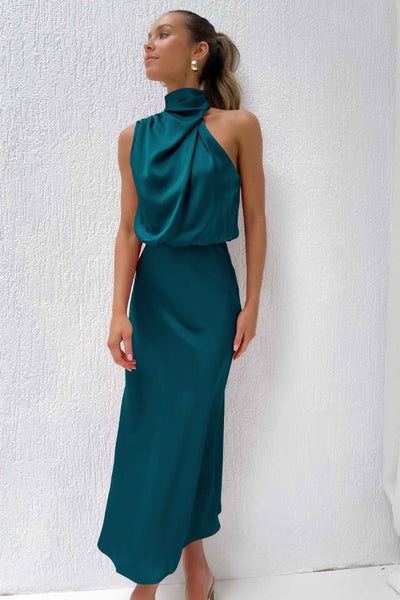 Ivy - Long Satin Dress with Halter Neckline