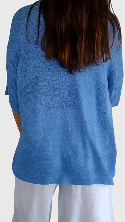 Solid Color Knitted V-neck Top