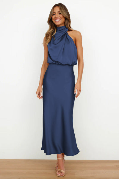Ivy - Long Satin Dress with Halter Neckline