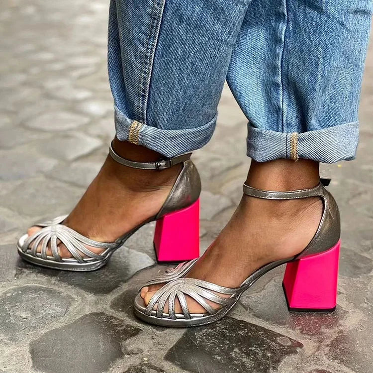 LUMA | Elegant Metallic Sandal with Fluorescent Heel for a Unique Style