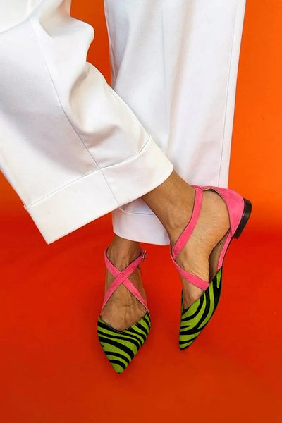 LUCREZIA | Elegant ballerina flats with zebra details and glamorous pink straps