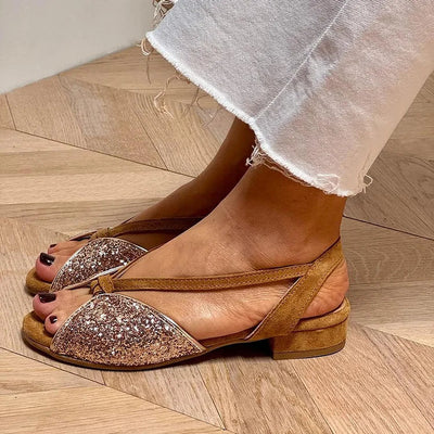 LUCREZIA | Elegant Glitter Sandals with Low Sole for a Chic and Comfortable Look