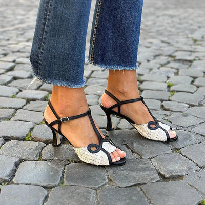 FLAVIA | Medium Heel Retro Style Sandals