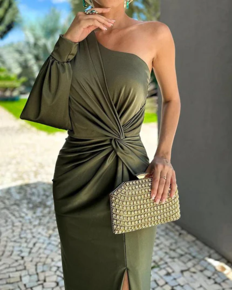 Claire - Draped Dress with Off-Shoulder Sleeves