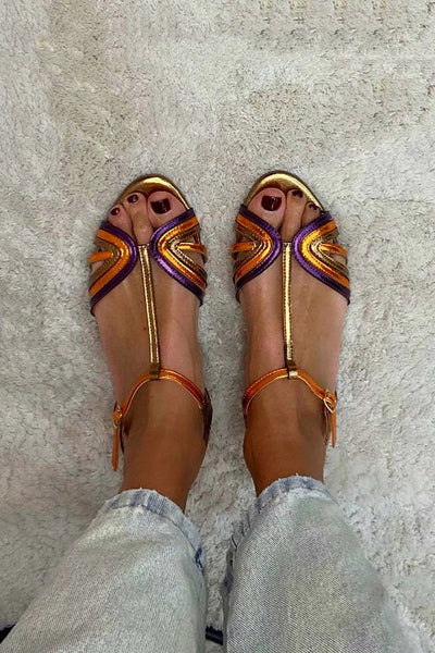 NERINA | Low multi-strap sandals with elegant metallic details