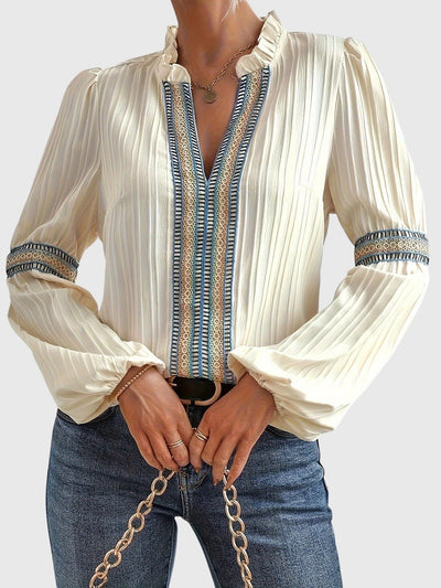 Bohemian Long Sleeve Blouse with Tribal Details