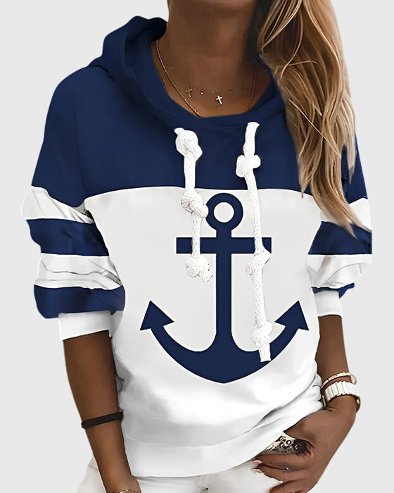 Striped Hoodie with Anchor Print
