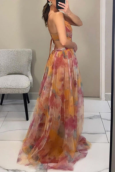 Ruby - Elegant Maxi-Dress with Watercolor Print