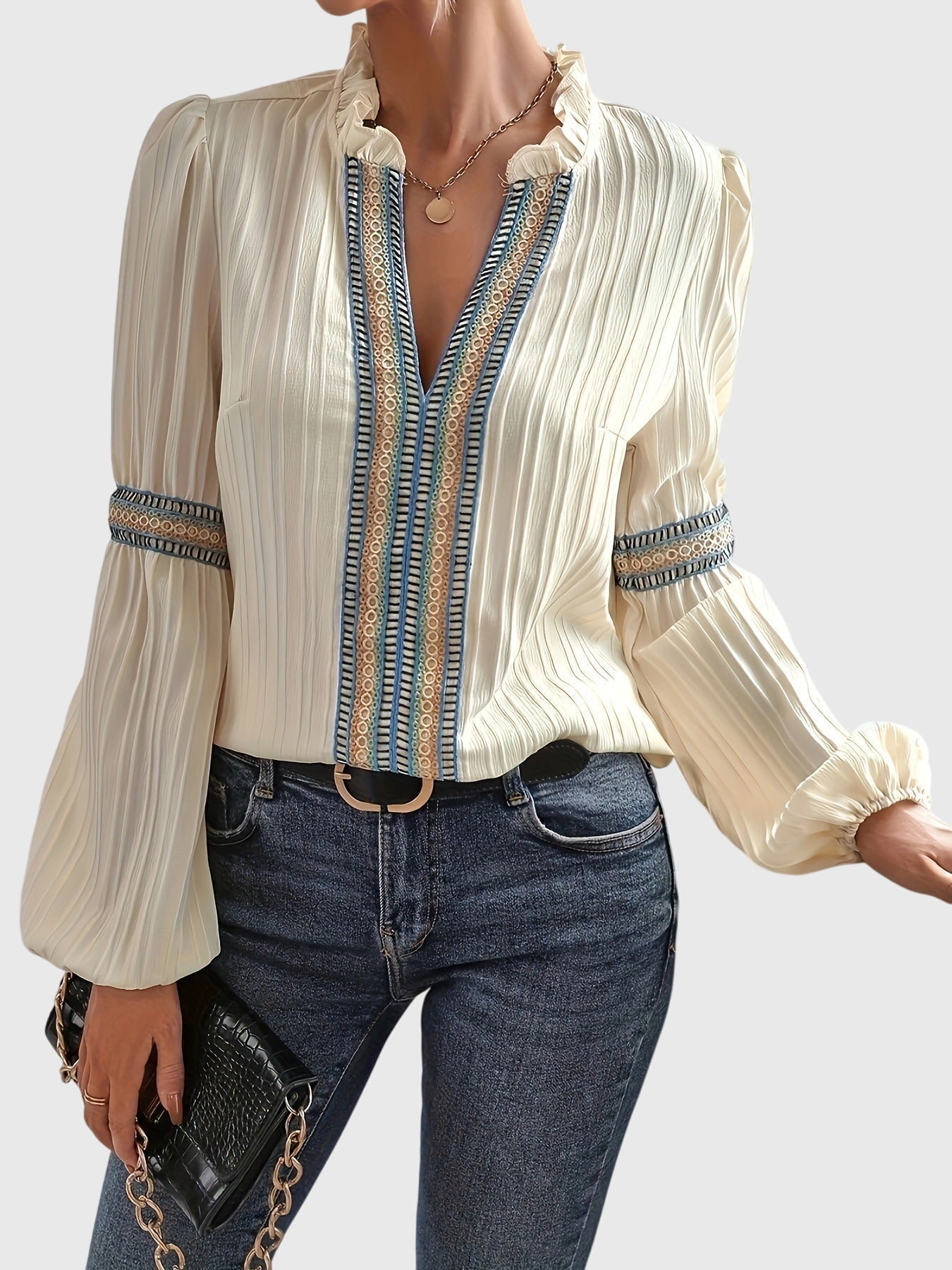Bohemian Long Sleeve Blouse with Tribal Details