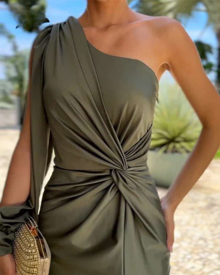Claire - Draped Dress with Off-Shoulder Sleeves