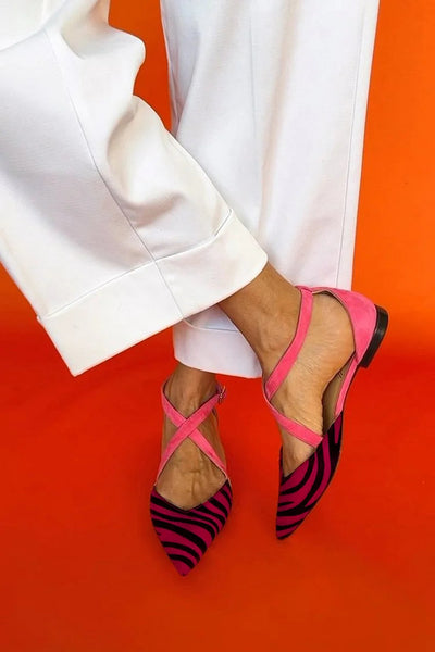 LUCREZIA | Elegant ballerina flats with zebra details and glamorous pink straps