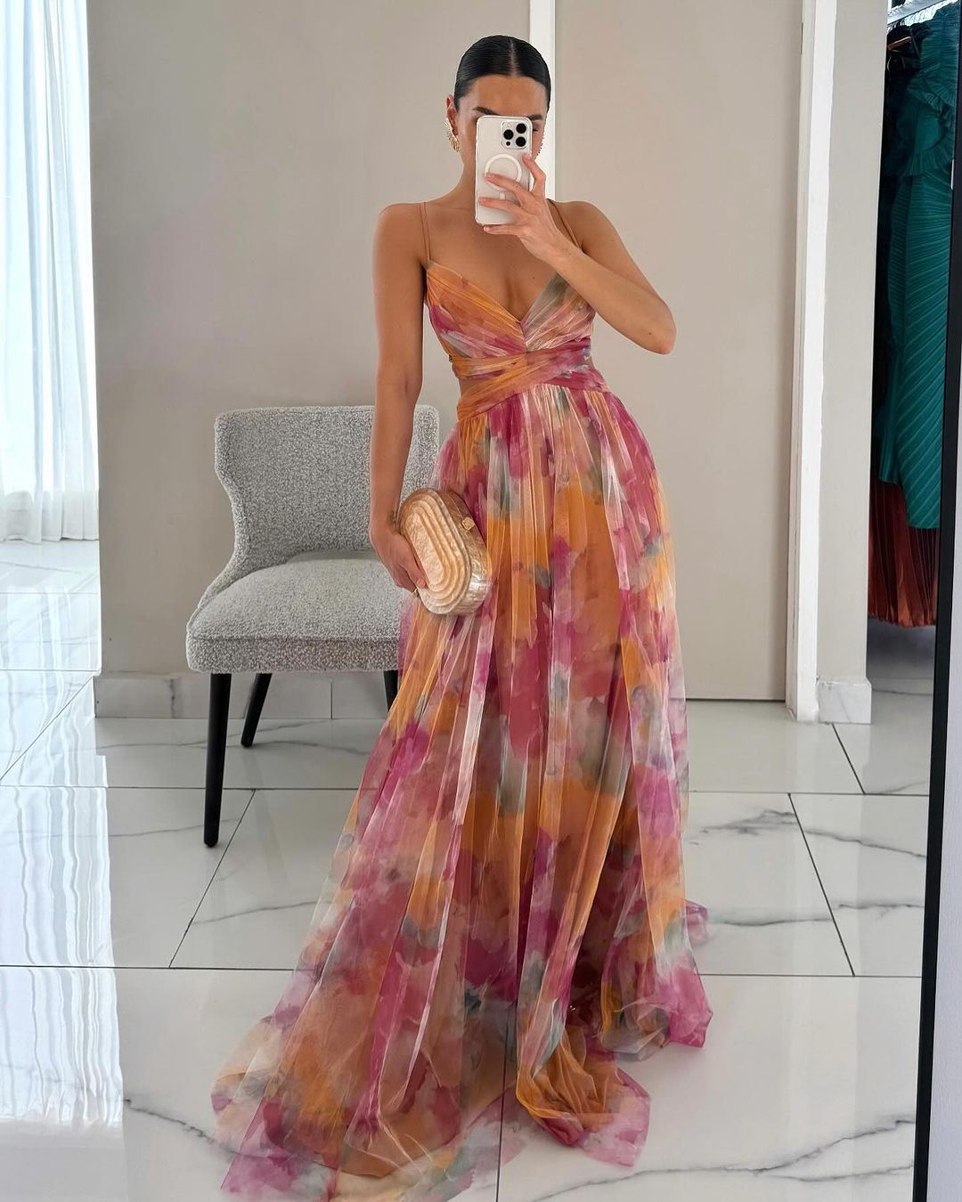 Ruby - Elegant Maxi-Dress with Watercolor Print