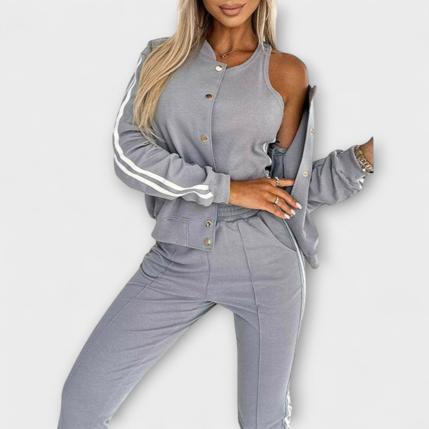 Eulalia - Women's Striped Jacket, Vest, and Trouser Set