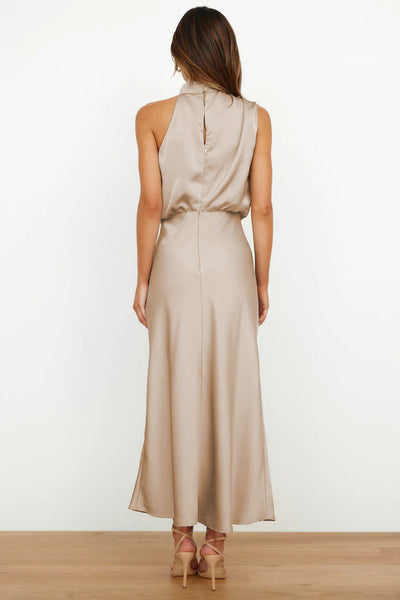 Ivy - Long Satin Dress with Halter Neckline