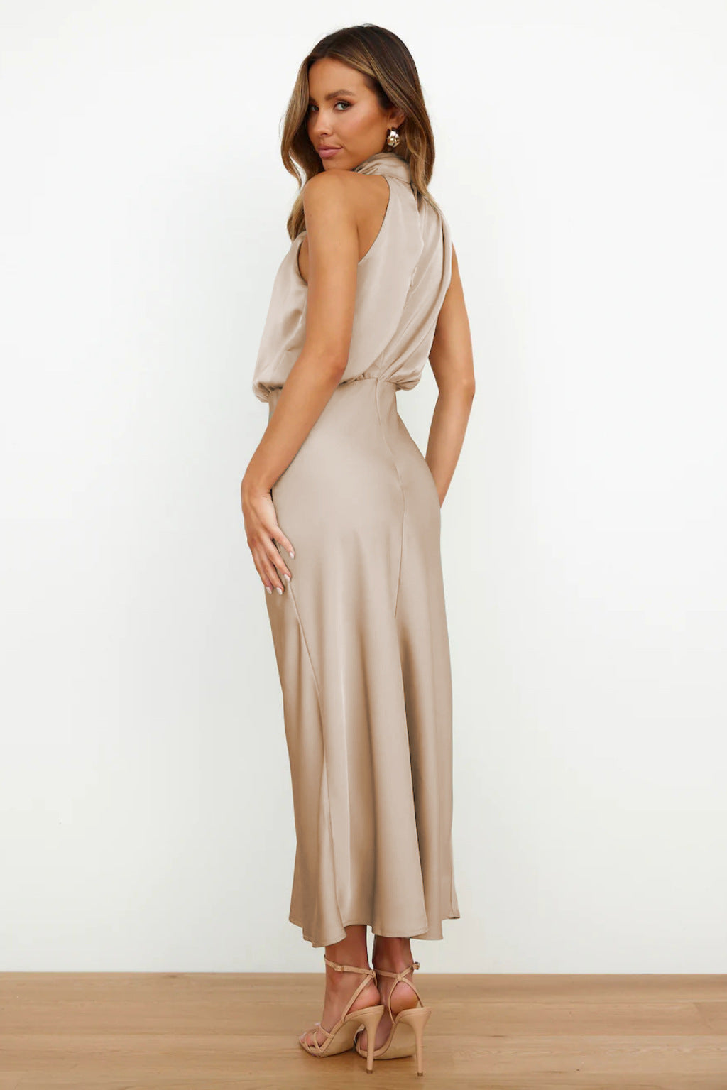 Ivy - Long Satin Dress with Halter Neckline