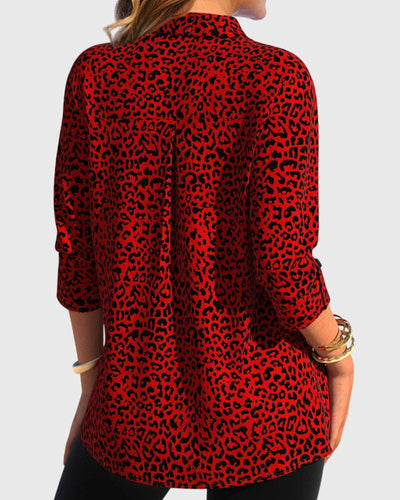 Casual Revere Collar Leopard Print Shirt