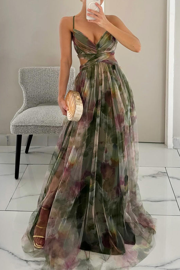 Ruby - Elegant Maxi-Dress with Watercolor Print