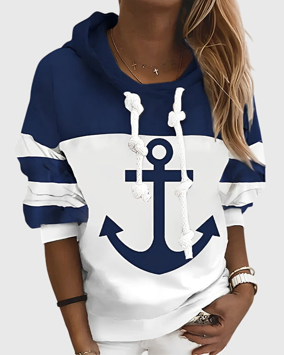Striped Hoodie with Anchor Print
