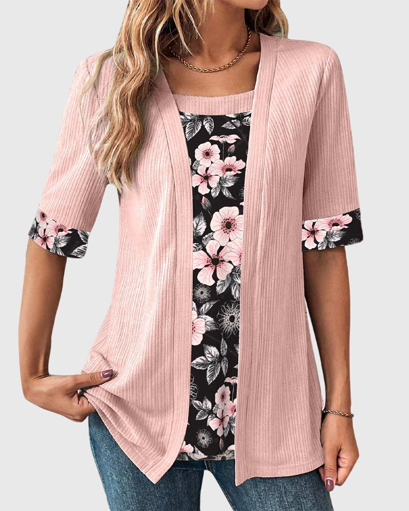 Elegant blouse with floral print panels