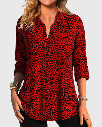 Casual Revere Collar Leopard Print Shirt