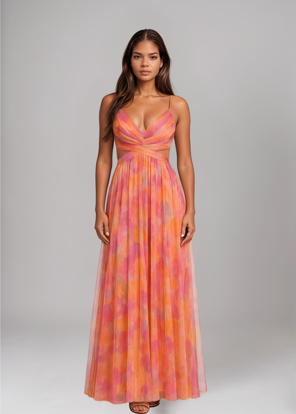 Ruby - Elegant Maxi-Dress with Watercolor Print
