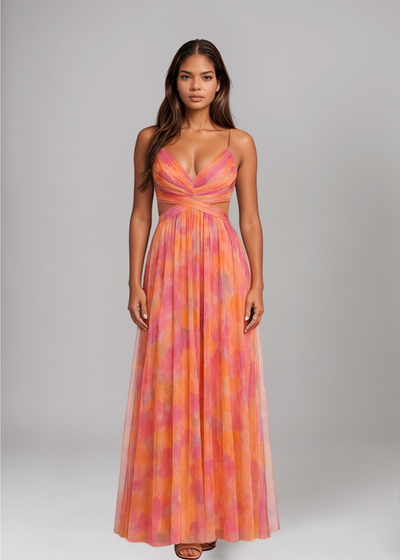 Ruby - Elegant Maxi-Dress with Watercolor Print