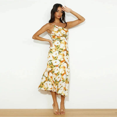 Audrey - Maxi Asymmetric Dress with Floral Print