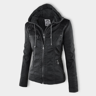 Selina - Chic Waterproof Hooded Leather Jacket for Women