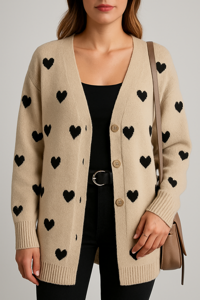 Ria - Heart Print Cardigan