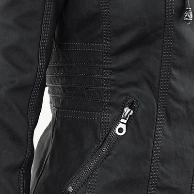 Selina - Chic Waterproof Hooded Leather Jacket for Women