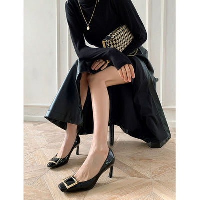 Teona™ | Elegant square-toe sandals with medium heel for a sophisticated style