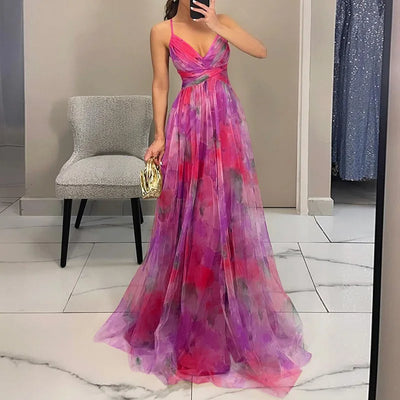 Ruby - Elegant Maxi-Dress with Watercolor Print
