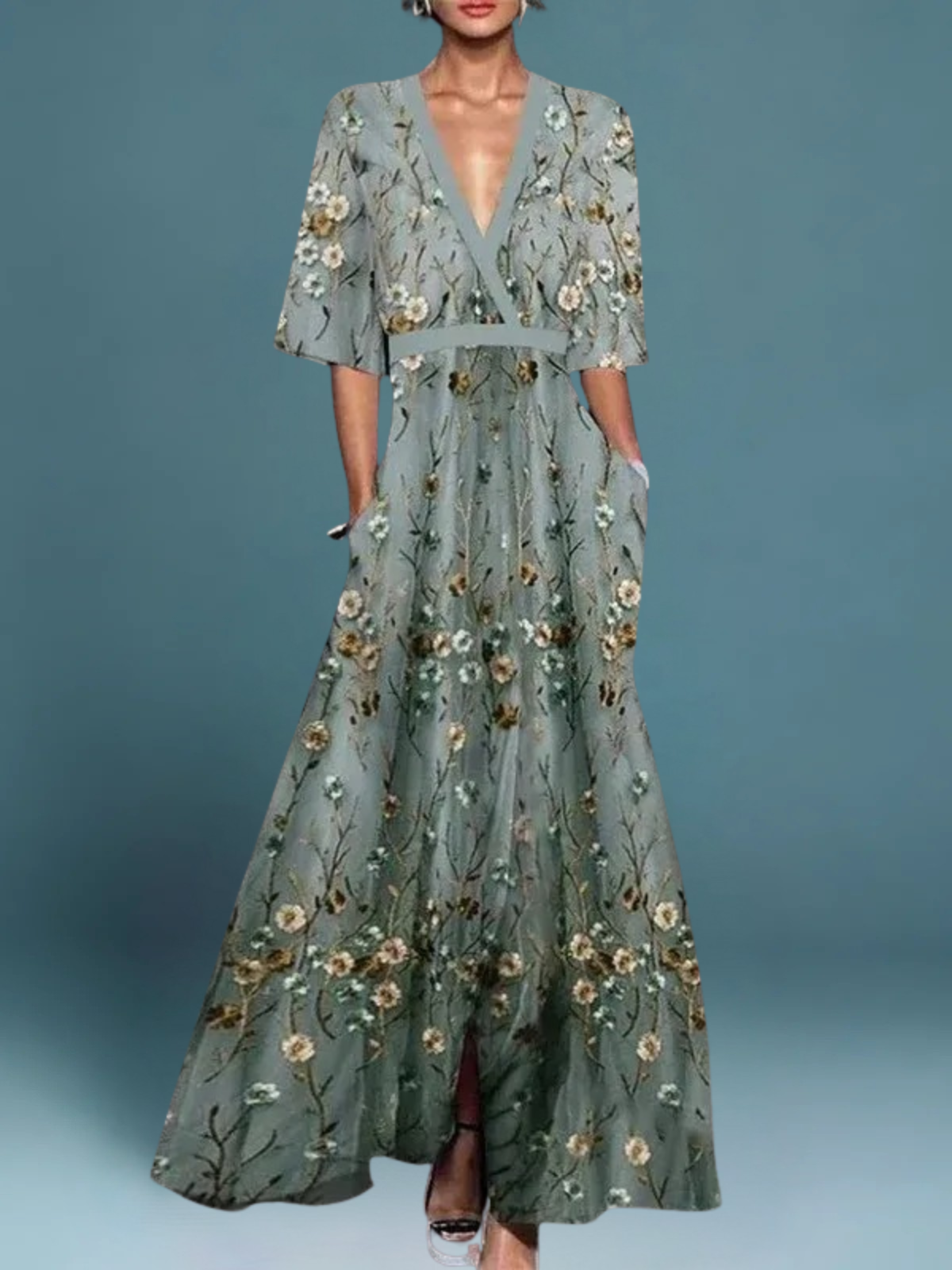 Laurel - Maxi Dress with Floral Embroidery