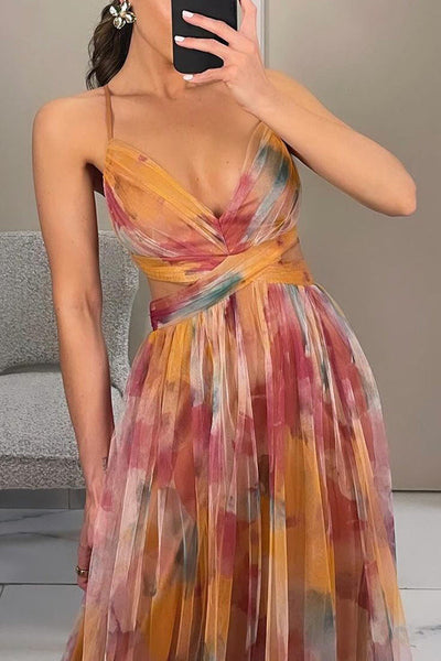 Ruby - Elegant Maxi-Dress with Watercolor Print