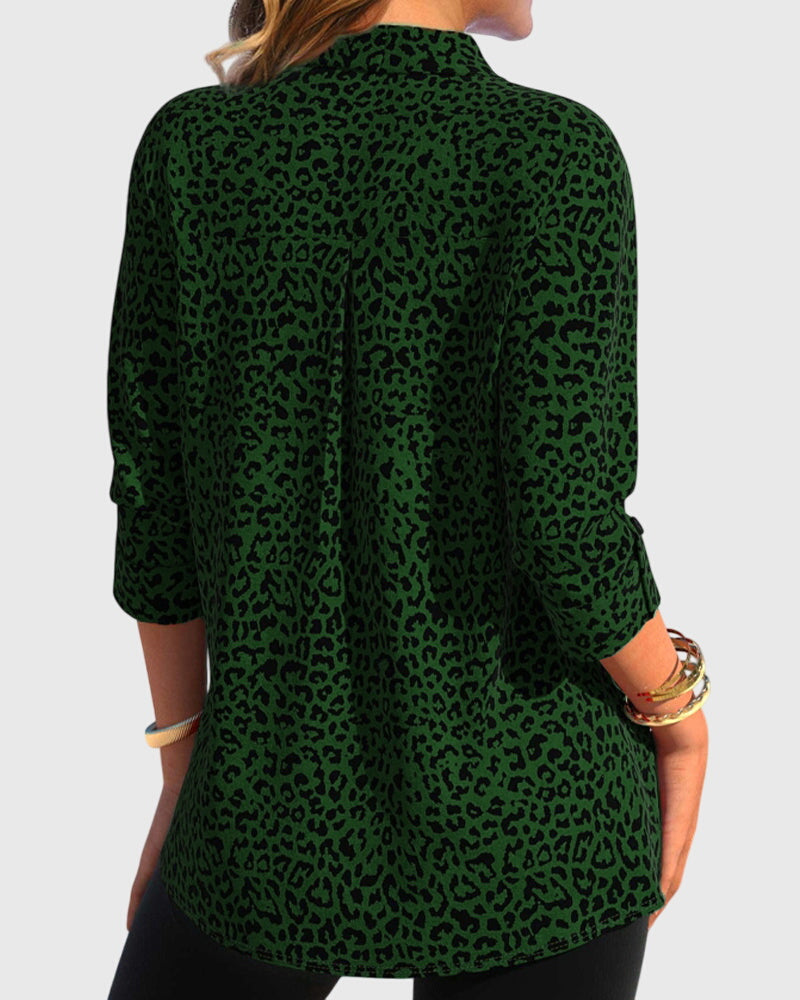 Casual Revere Collar Leopard Print Shirt