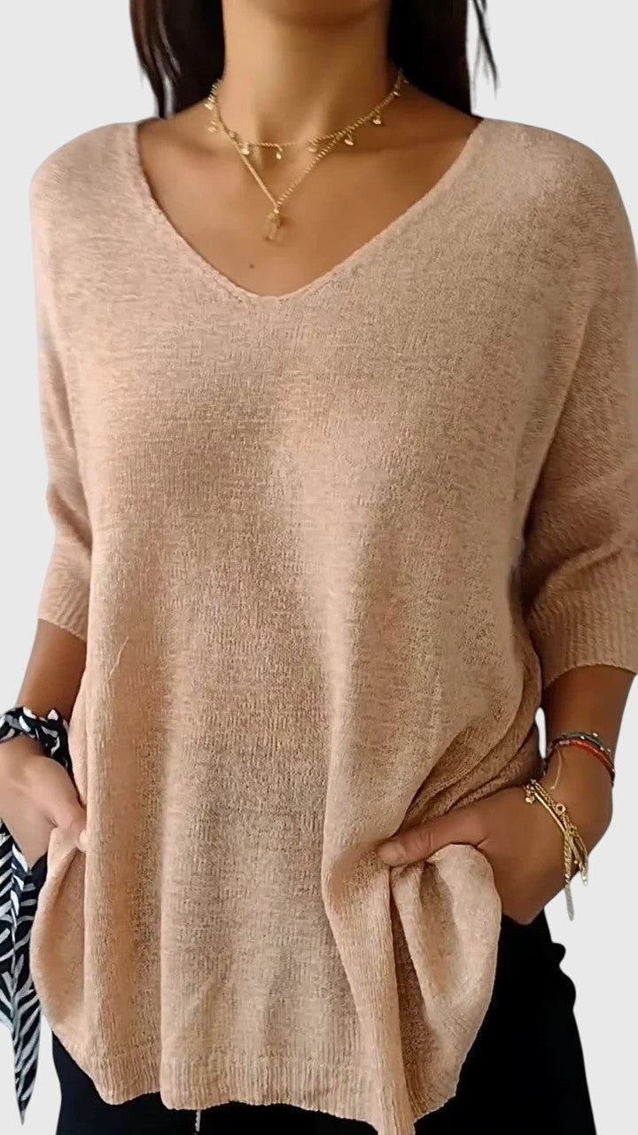 Solid Color Knitted V-neck Top