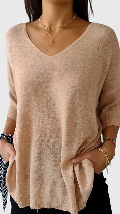 Solid Color Knitted V-neck Top