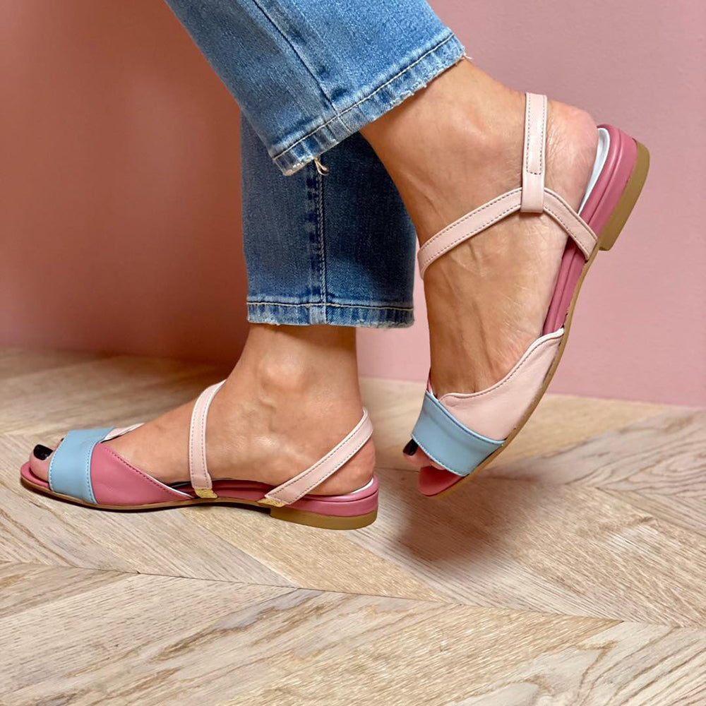 Ellela™ | Elegant Pink Asymmetric Sandals with Color Block Details