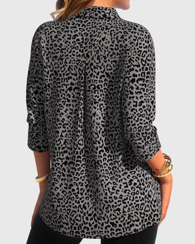 Casual Revere Collar Leopard Print Shirt