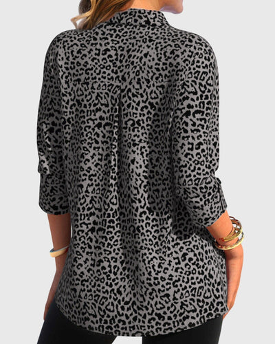 Casual Revere Collar Leopard Print Shirt