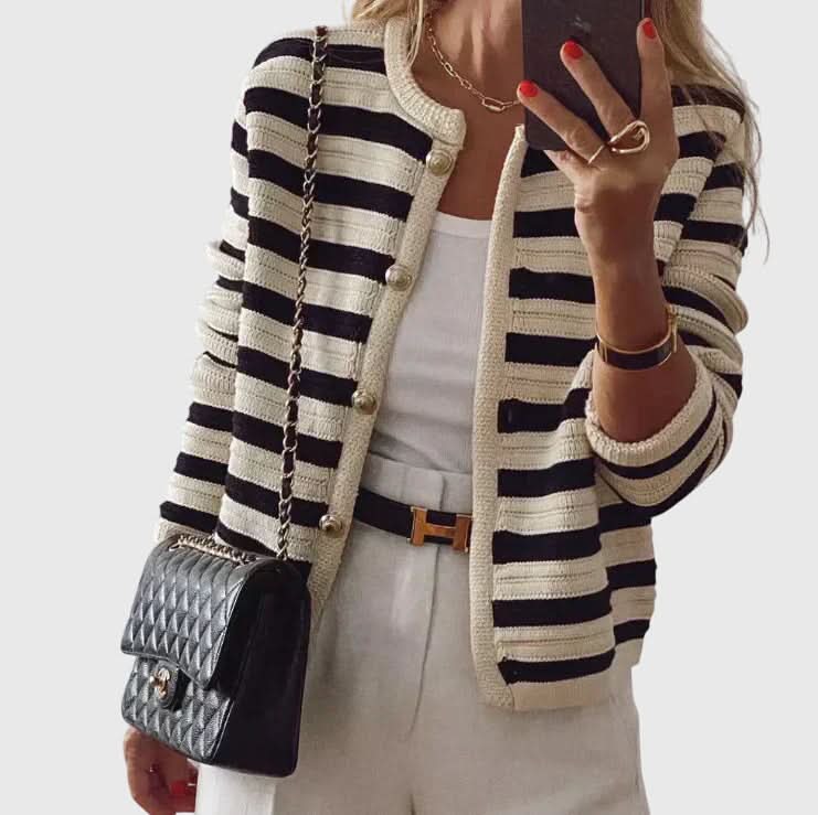 Eileen | Striped Cardigan With Modern Button