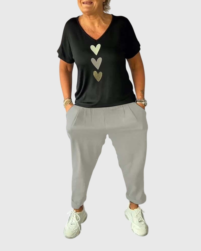 Casual comfortable pants with solid color pocket