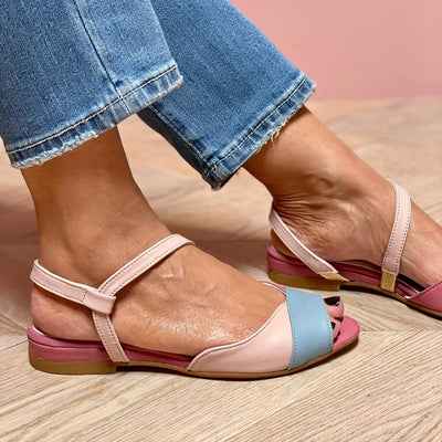 Ellela™ | Elegant Pink Asymmetric Sandals with Color Block Details