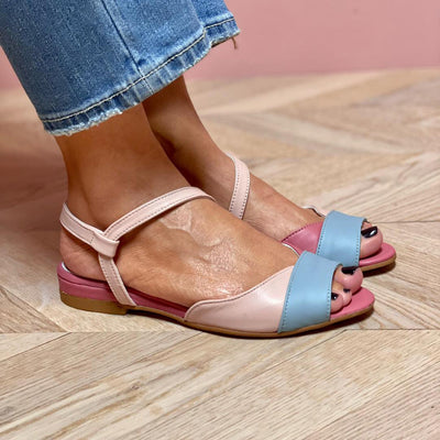 Ellela™ | Elegant Pink Asymmetric Sandals with Color Block Details