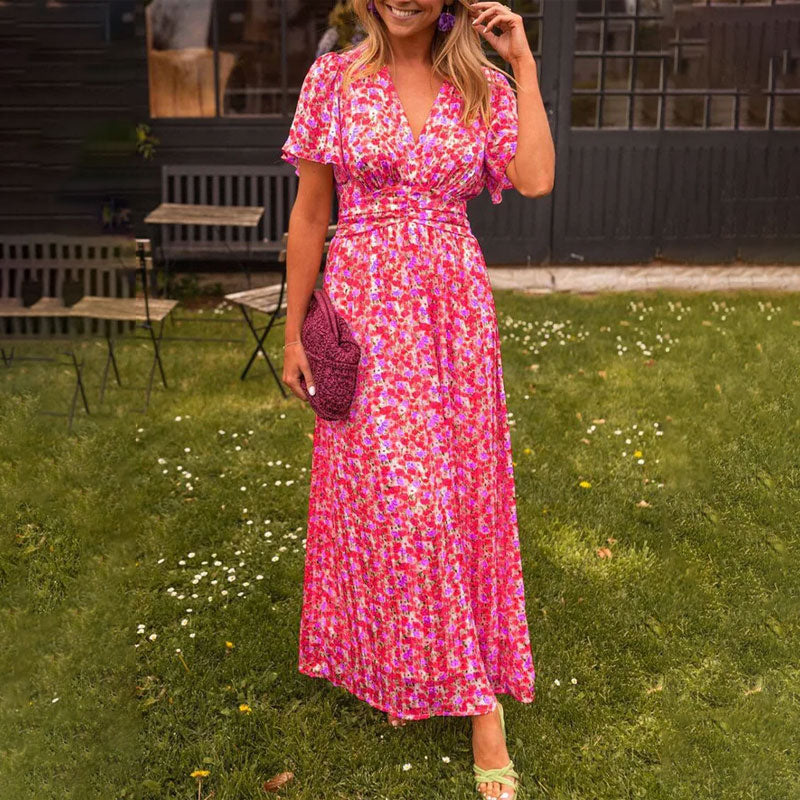 Sara - Floral Maxi Dress with Ruffled Sleeves
