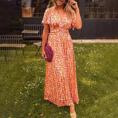 Sara - Floral Maxi Dress with Ruffled Sleeves