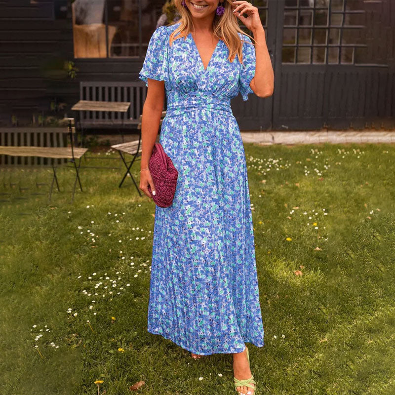 Sara - Floral Maxi Dress with Ruffled Sleeves